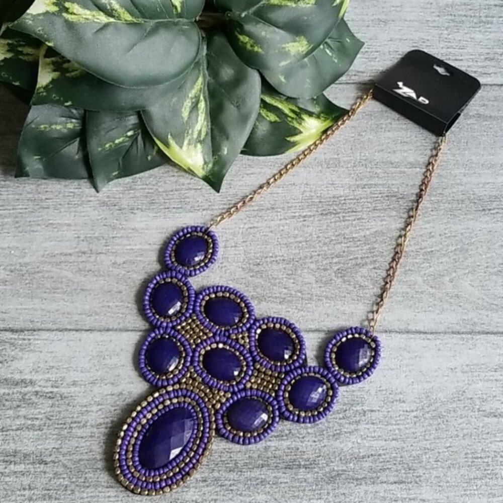 ZAD Abia blue beaded jewel bib necklace NEW